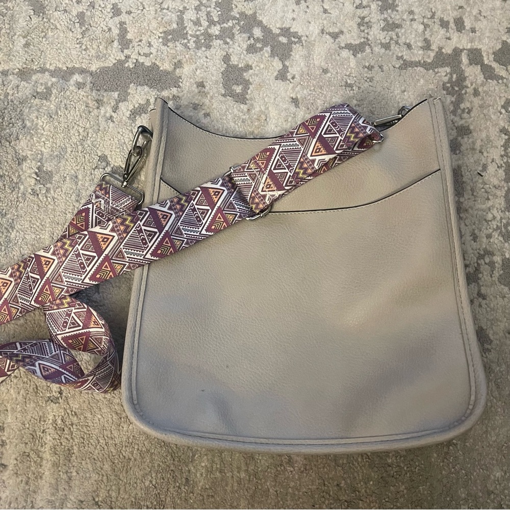 Coco+Carmen Alma messenger bag with design adjustable strap taupe color